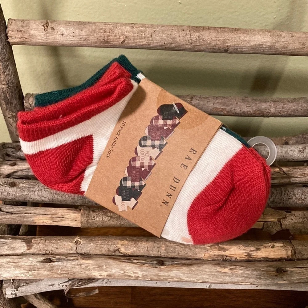 NEW! Rae Dunn 2T-3T TEN PACK Buffalo Check CHRISTMAS ANKLE SOCKS